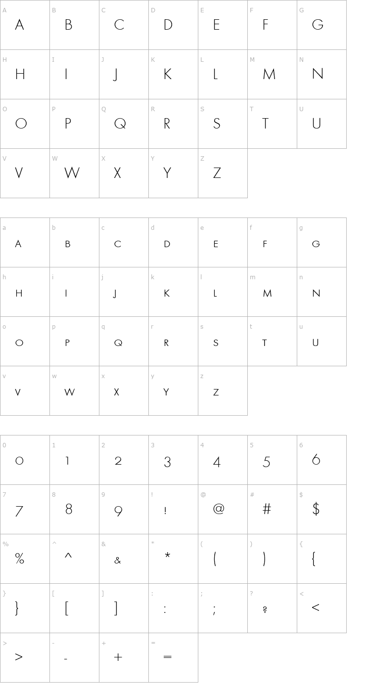 Character Map URW Furnerius SC T Light Font