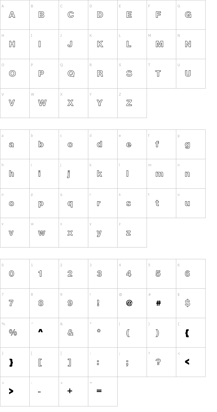 Character Map URWAccidaliaBucOutDBol Font