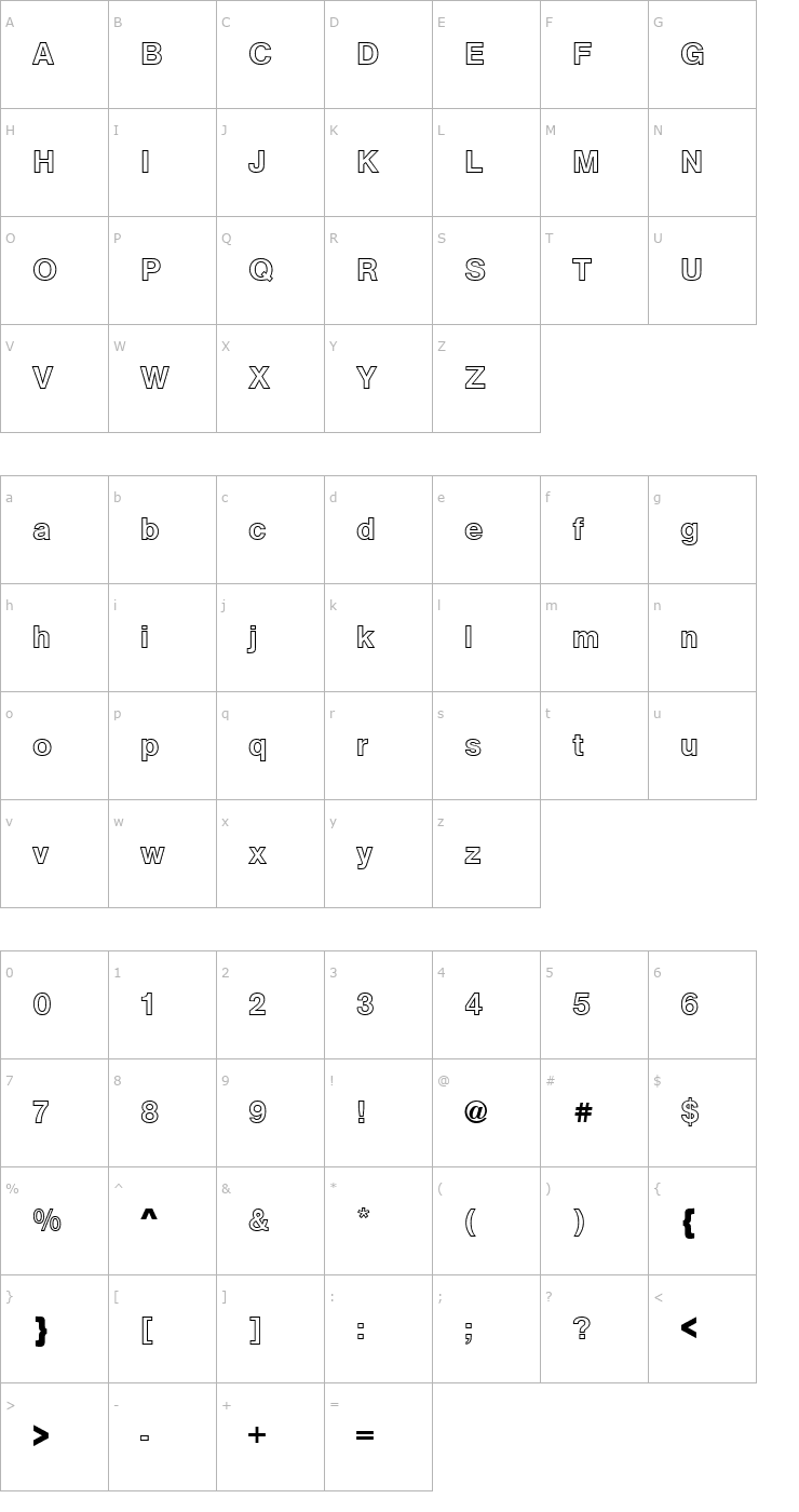 Character Map URWAccidaliaBucOutDMed Font