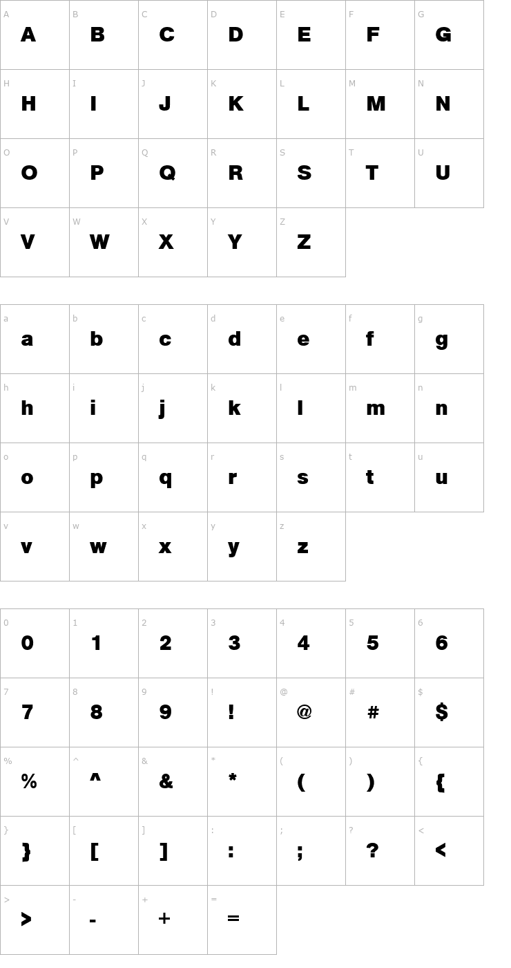 Character Map URWAccidaliaBucT Bold Font