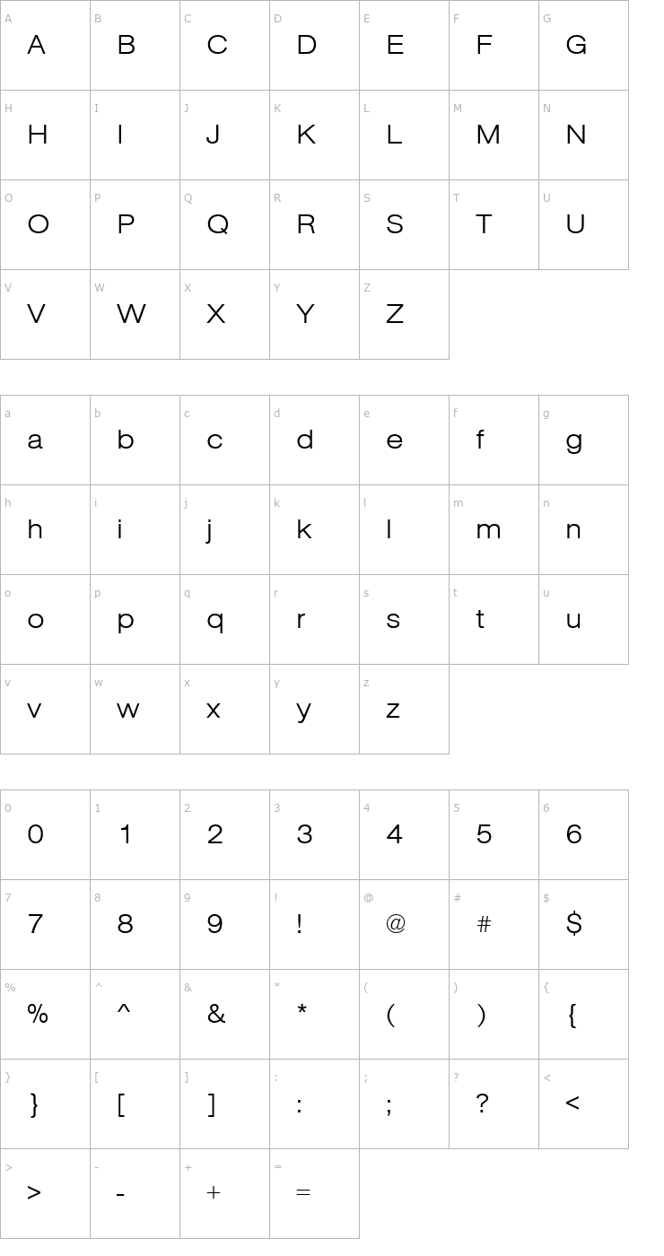 Character Map URWAccidaliaBucTLigExt Font