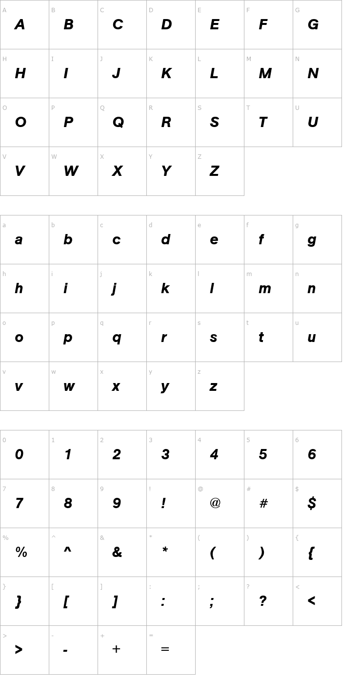 Character Map URWAccidaliaBucTMed Italic Font