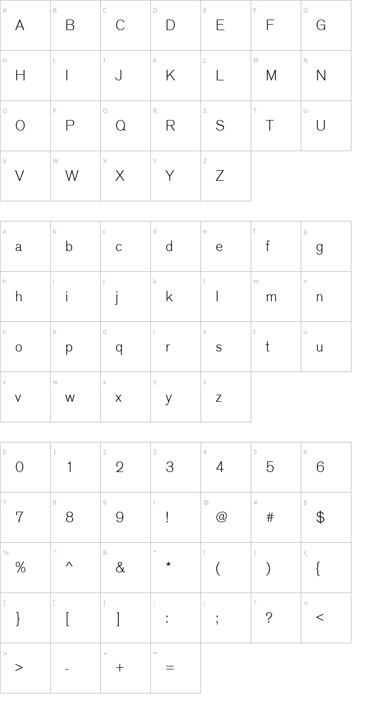 Character Map URWAccidaliaTLig Font