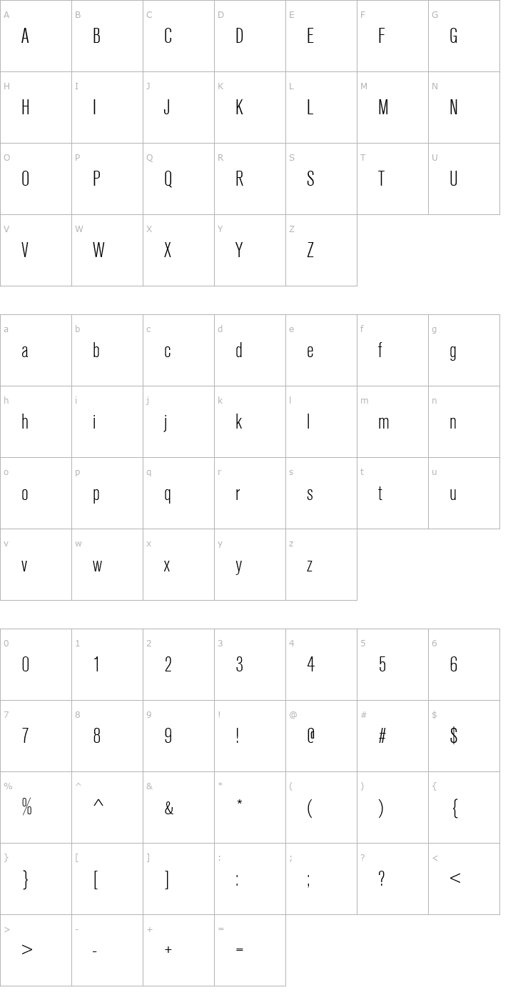 Character Map URWAccidaliaTLigCon Font