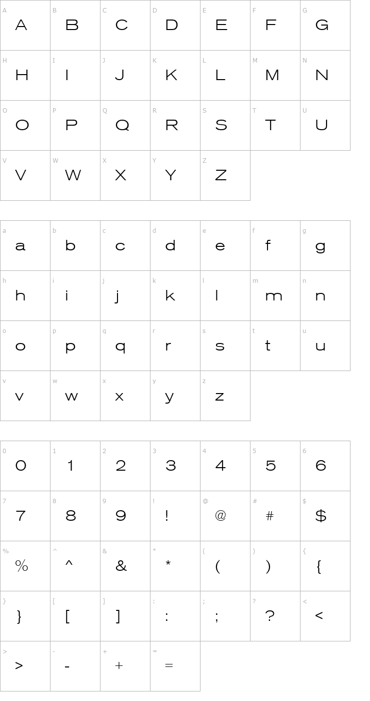 Character Map URWAccidaliaTLigExt Font