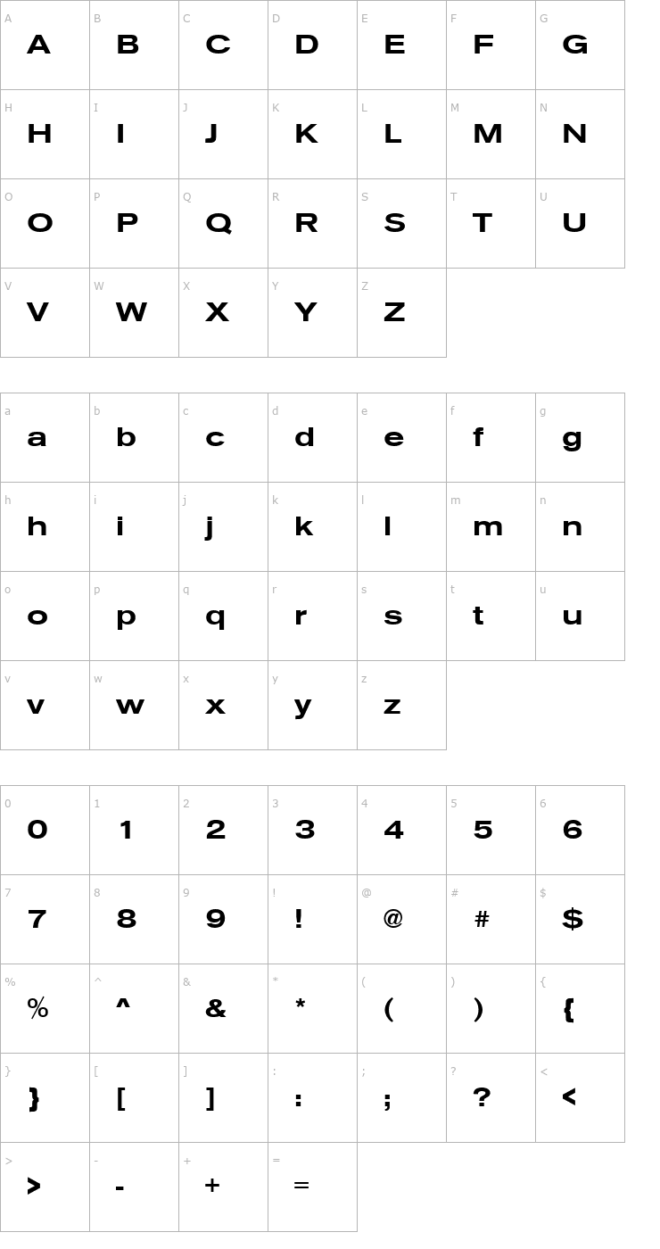 Character Map URWAccidaliaTMedExt Font