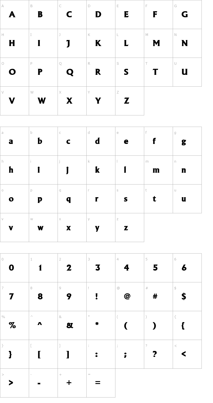 Character Map URWAlbireoTExtBol Font