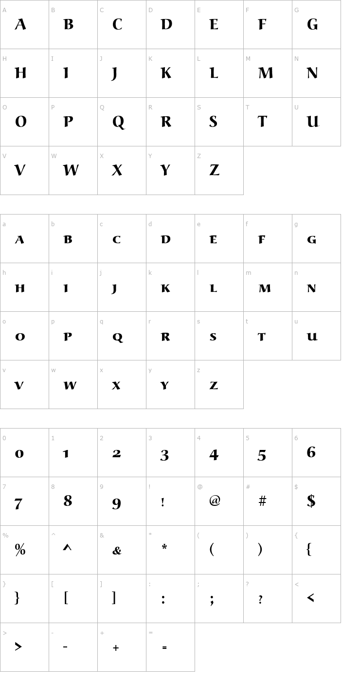 Character Map URWAlcSCTEEExtBol Font