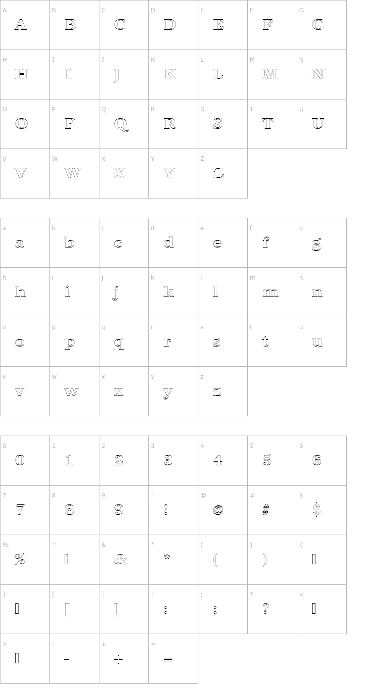 Character Map URWAntiquaTBolOu1 Font