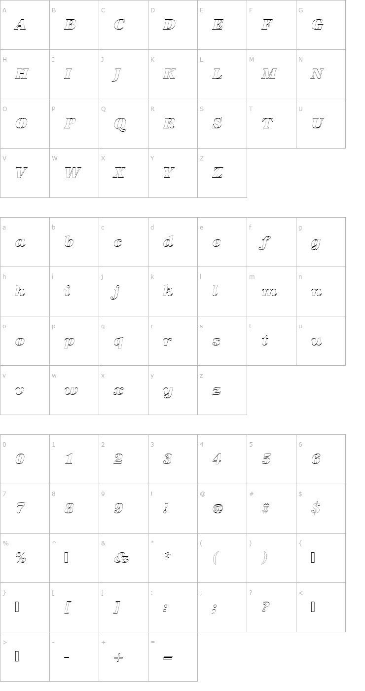 Character Map URWAntiquaTExtBolItaOu1 Font