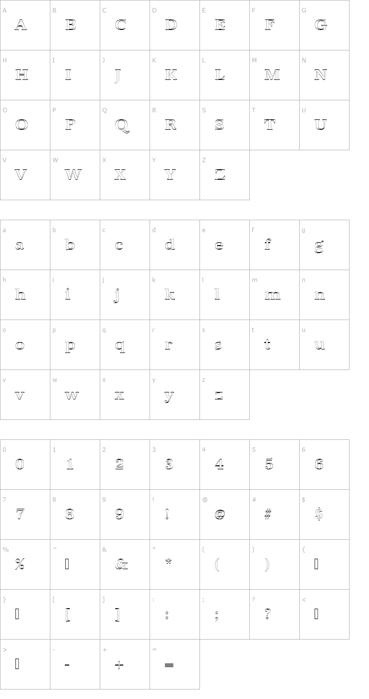 Character Map URWAntiquaTMedOu1 Font