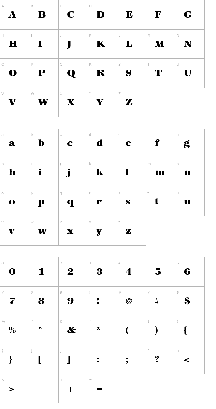 Character Map URWAntiquaTUltBolWid Font