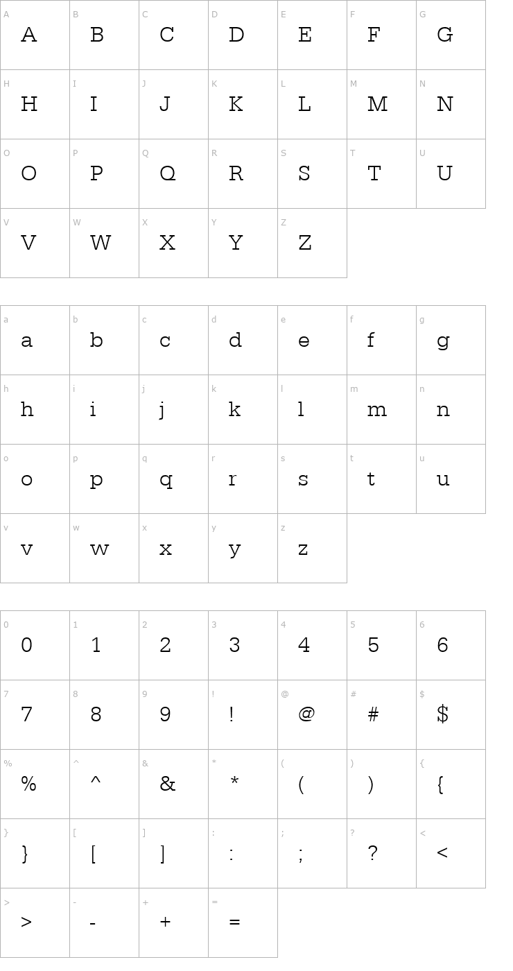 Character Map URWEgyptienneTLig Font