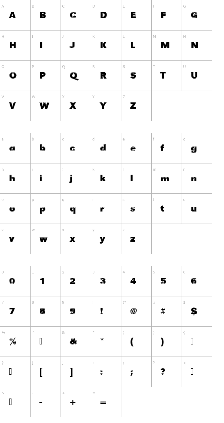 Character Map URWGroteskTBolIn1 Font