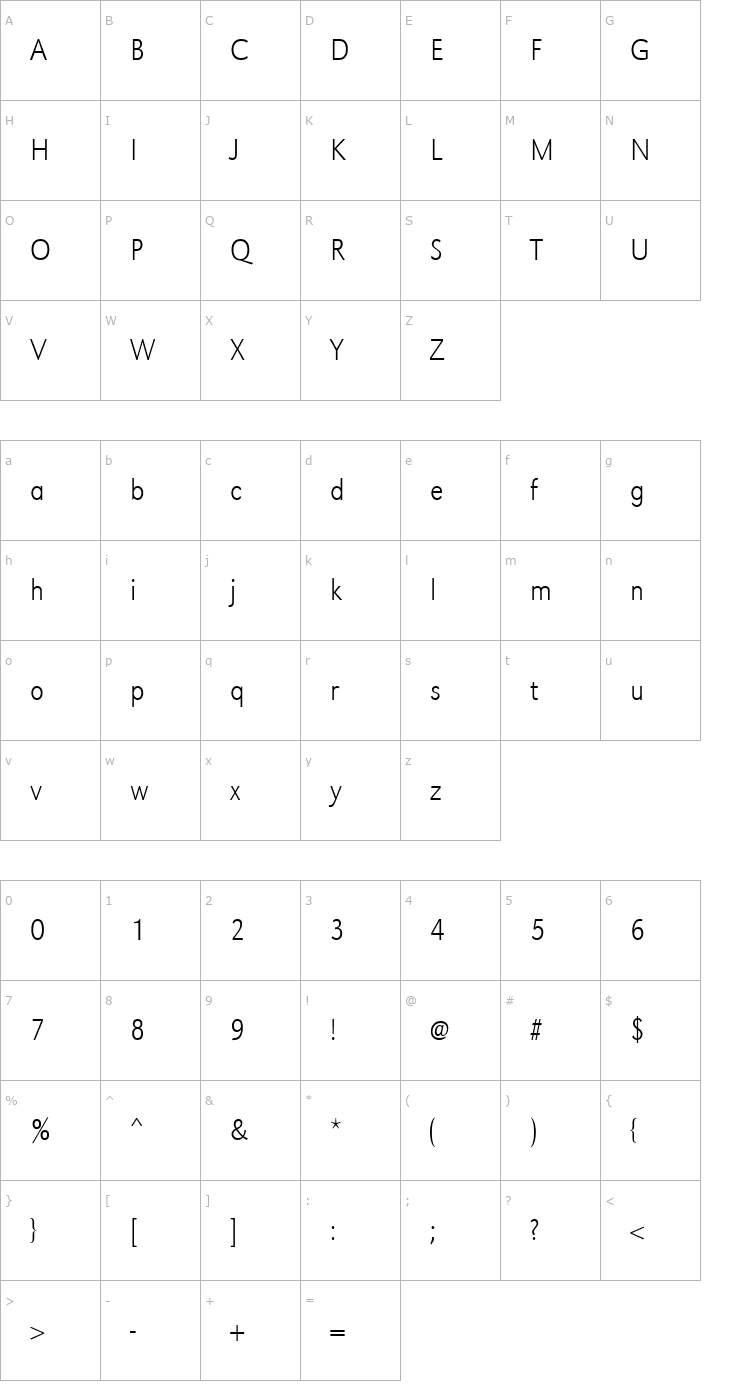 Character Map URWGroteskTExtLigExtNar Font