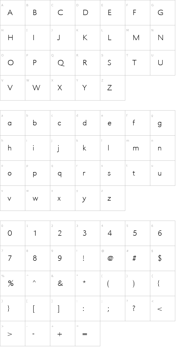 Character Map URWGroteskTExtLigExtWid Font