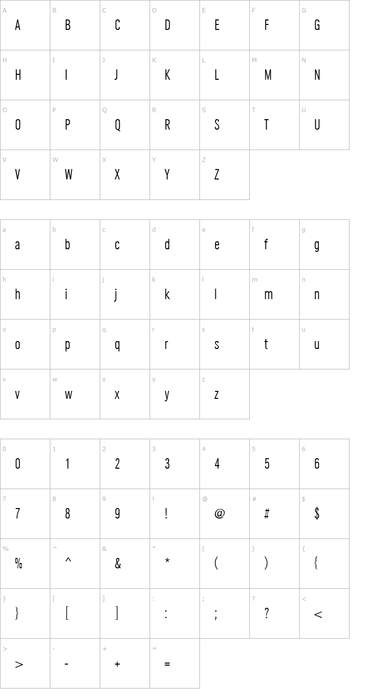 Character Map URWGroteskTLigCon Font