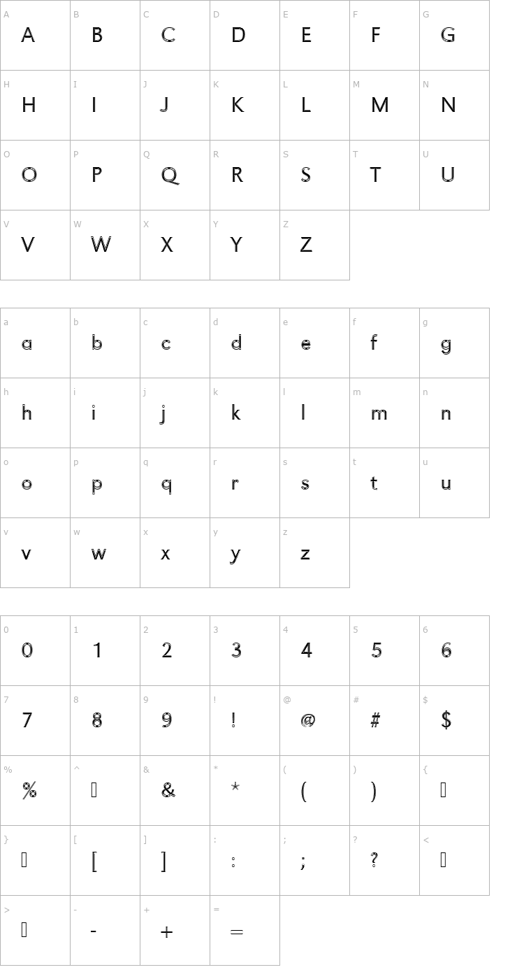 Character Map URWGroteskTLigIn1 Font