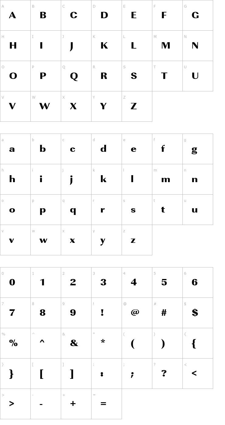 Character Map URWImperialTUltBolWid Font