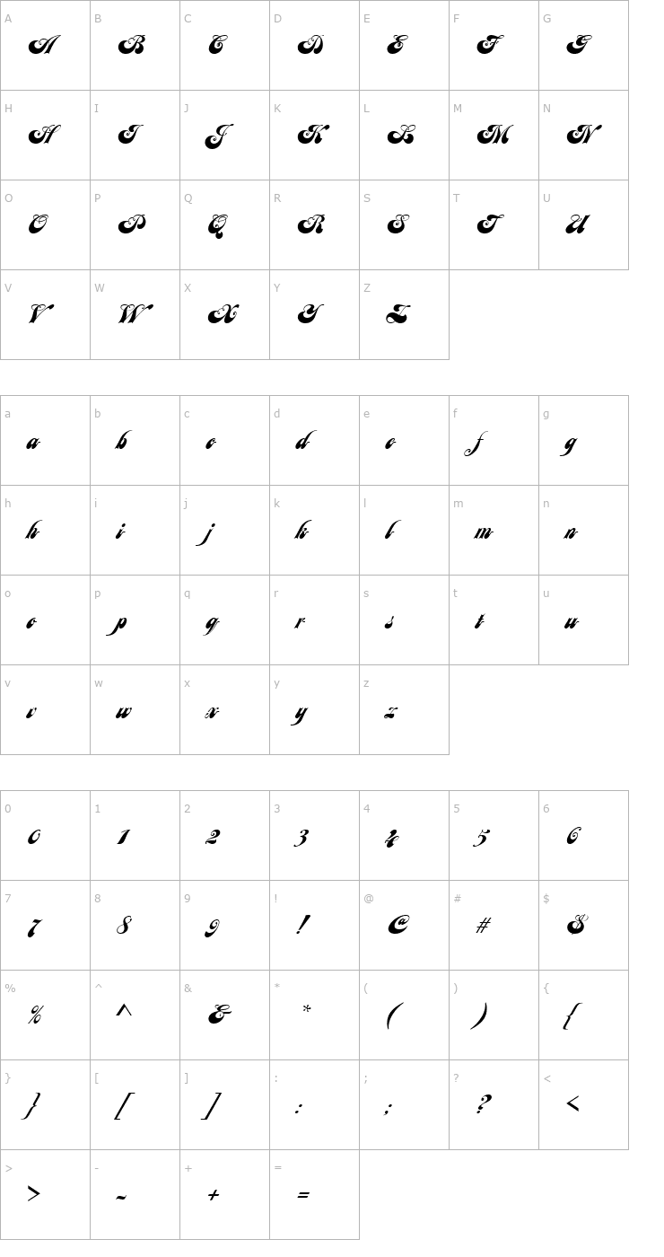 Character Map URWJacobiD Font