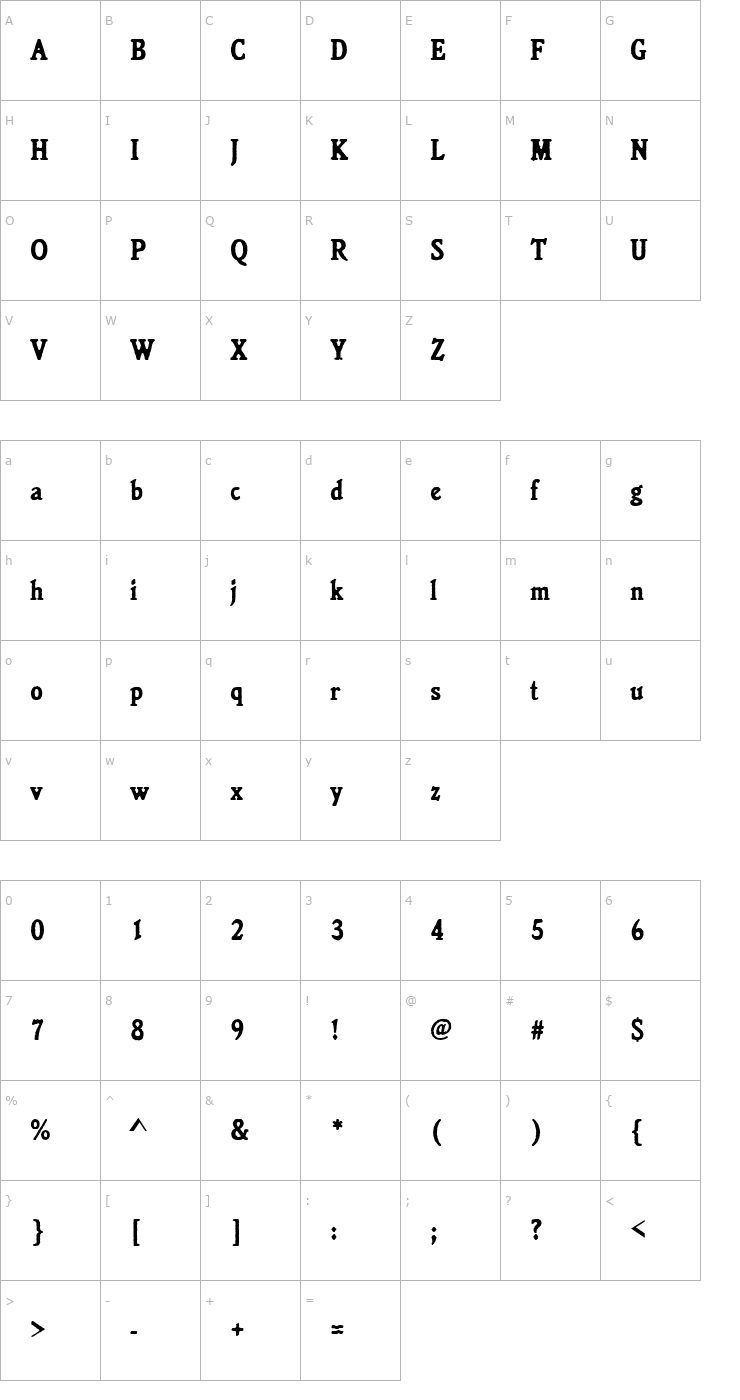 Character Map URWJanssonAntDBolCon Font