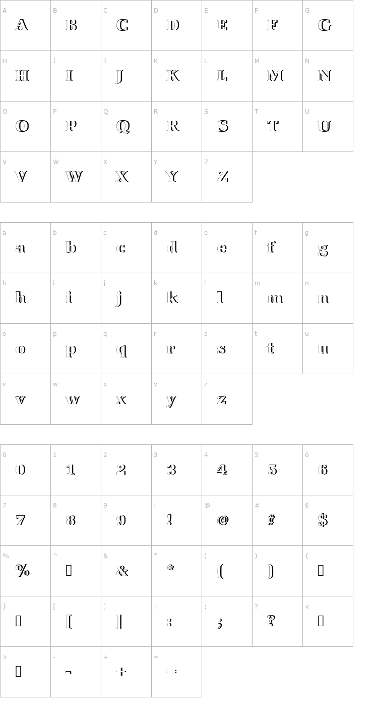 Character Map URWLatinoTBlaRe1 Font