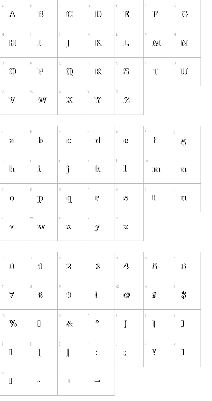 Character Map URWLatinoTBolRe1 Font