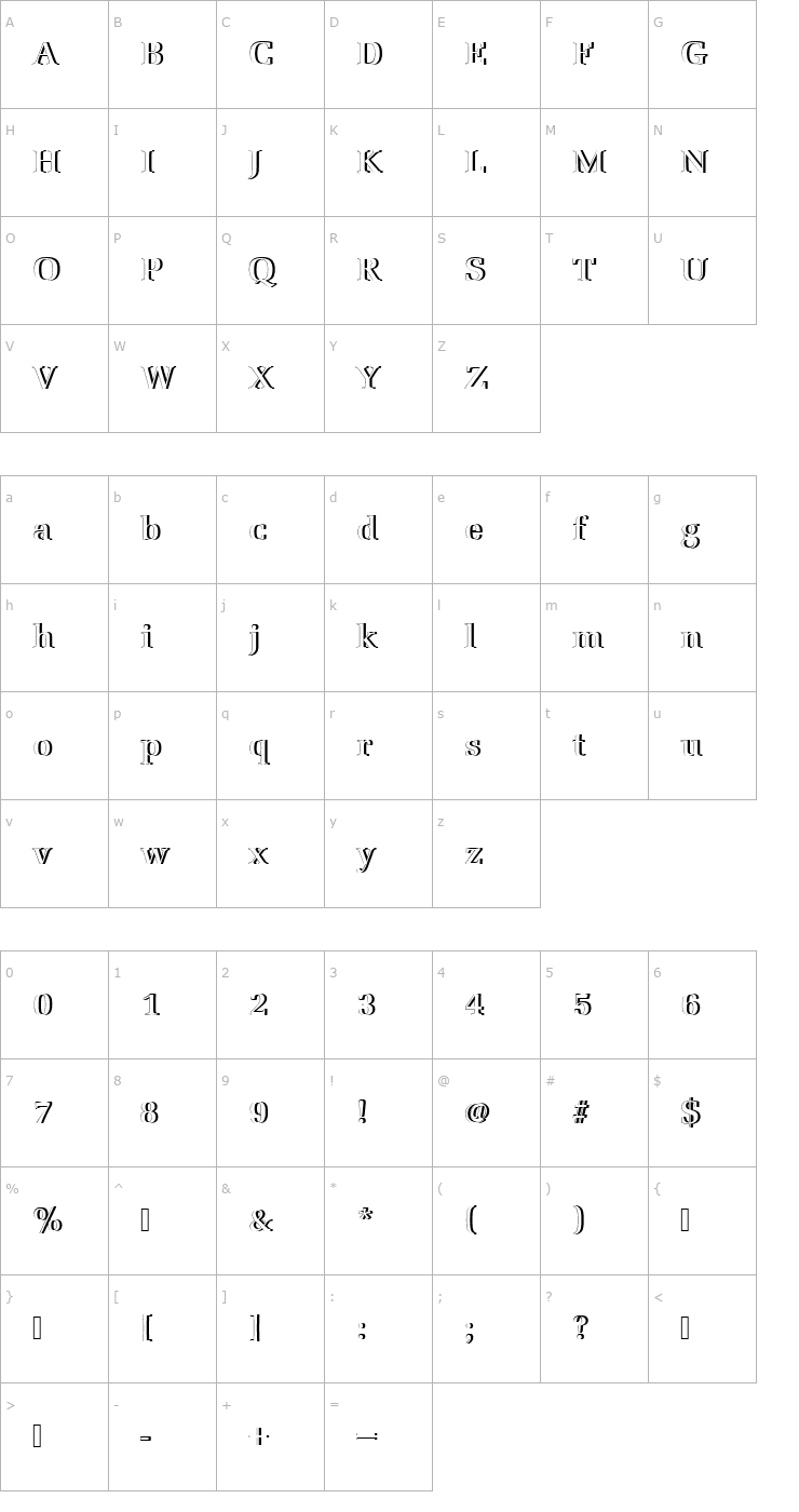 Character Map URWLatinoTMedRe1 Font