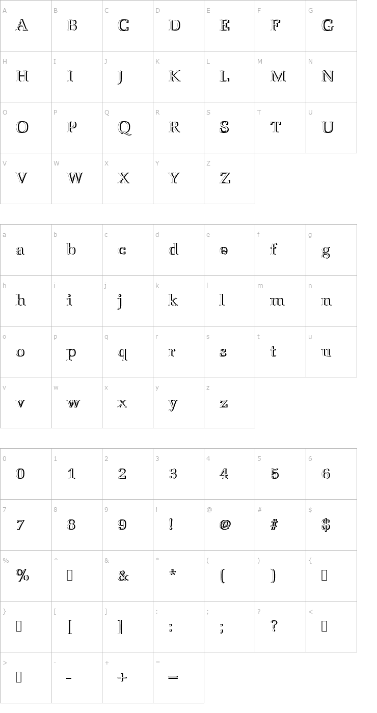 Character Map URWLatinoTRegRe1 Font