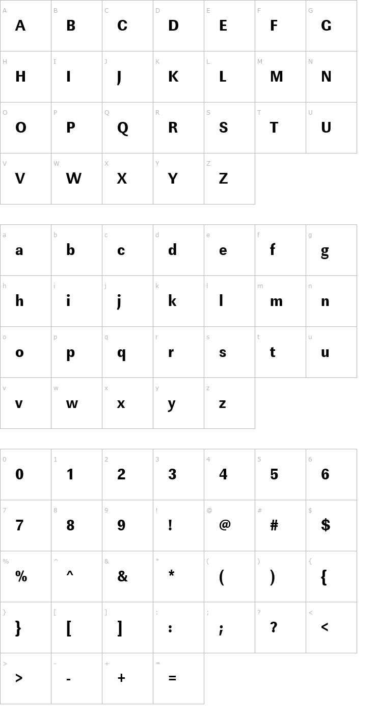 Character Map URWLinearTExtBolExtNar Font