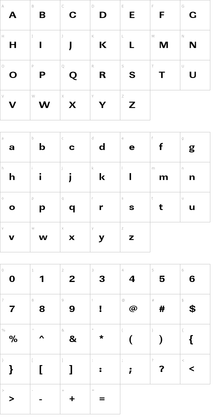 Character Map URWLinearTExtBolExtWid Font