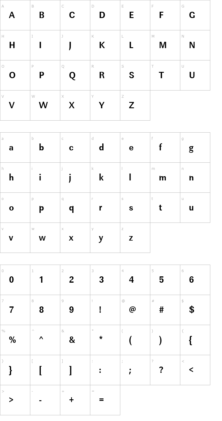 Character Map URWLinearTExtNar Bold Font