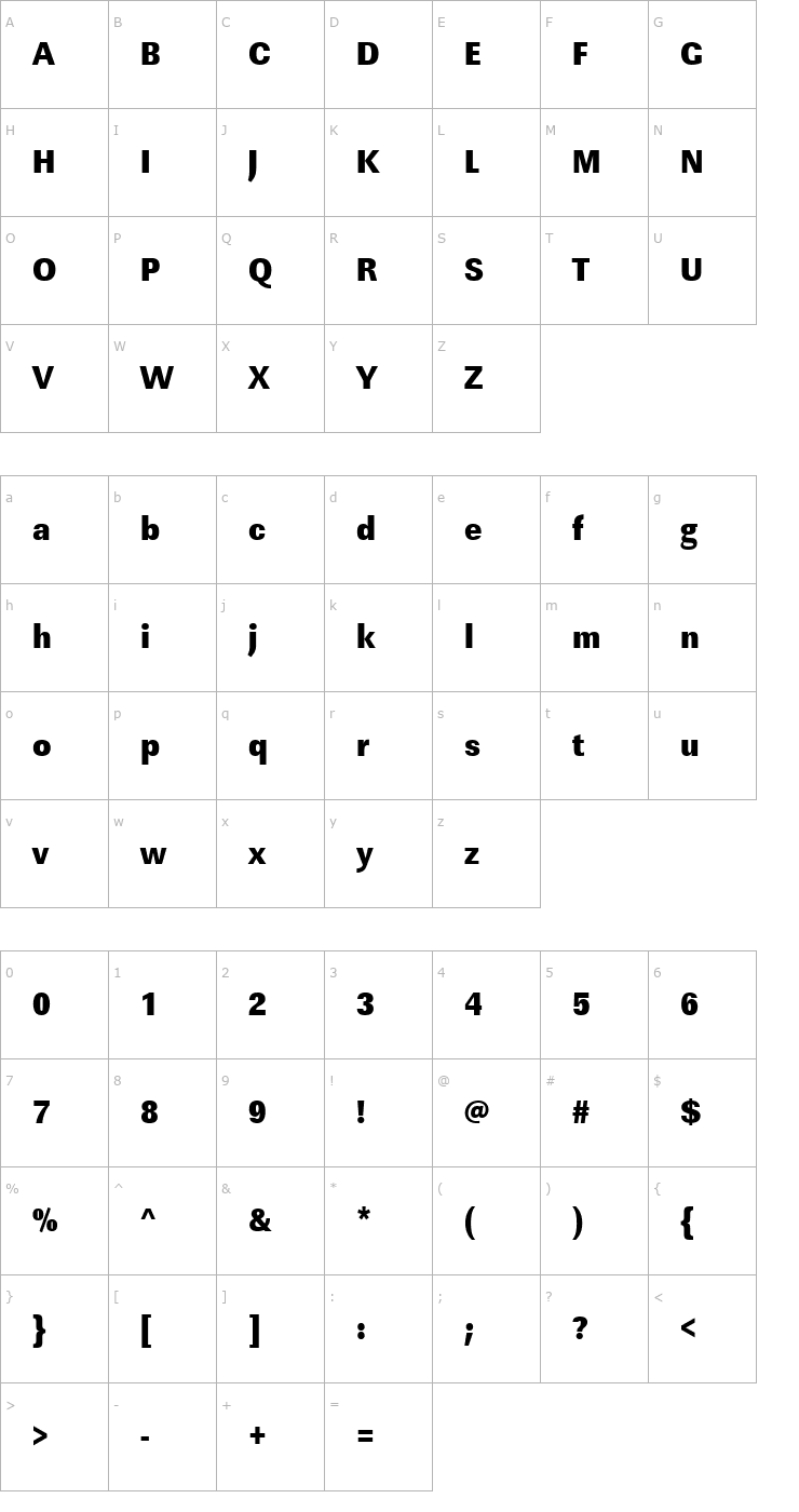 Character Map URWLinearTUltBolExtNar Font