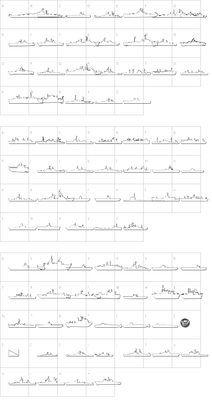 Character Map US Navy 3D Mirrored Font