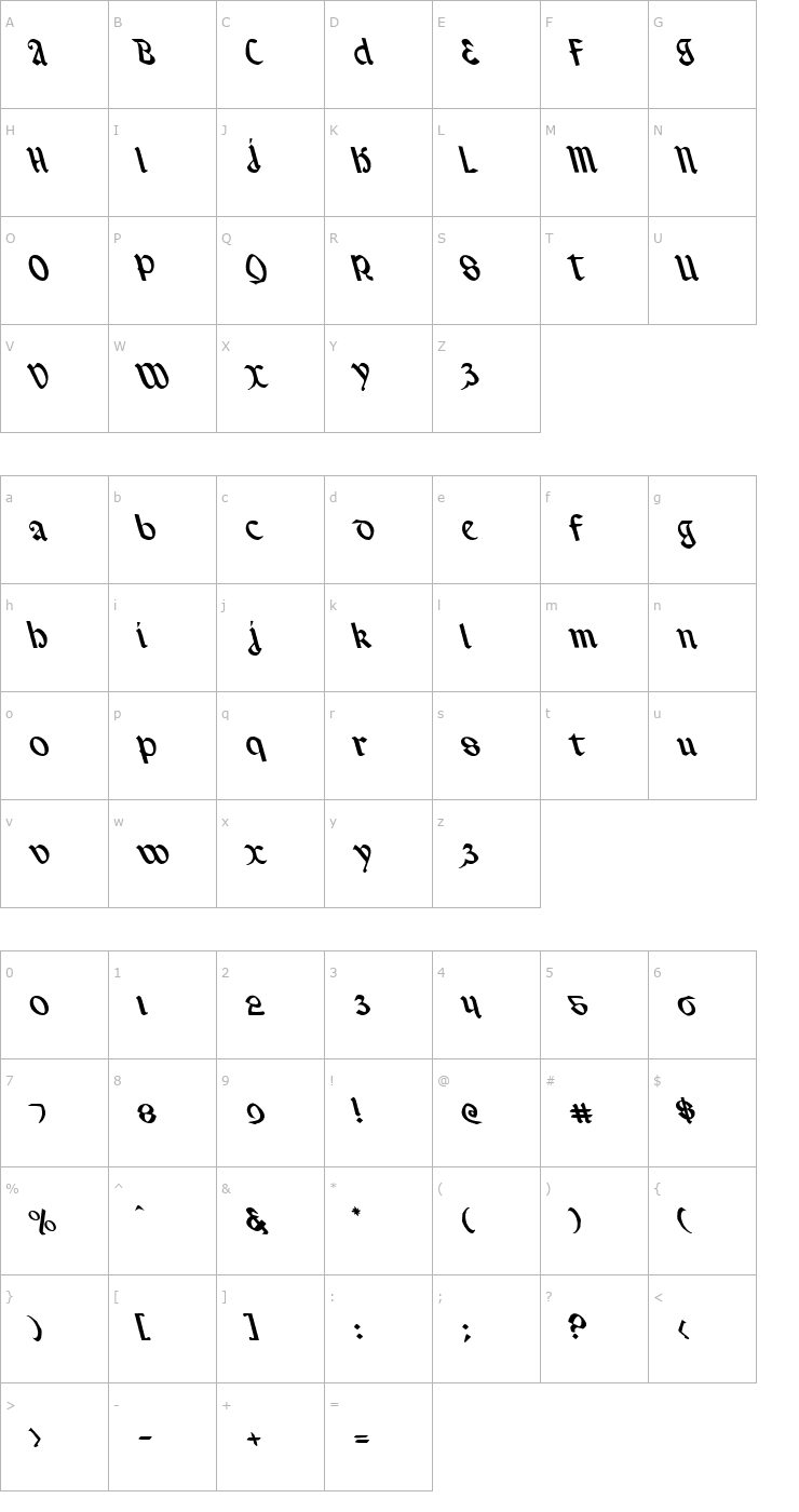 Character Map Valerius Leftalic Font