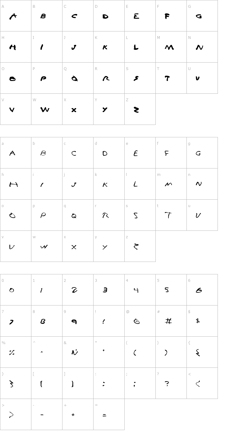 Character Map Vampire Games Font