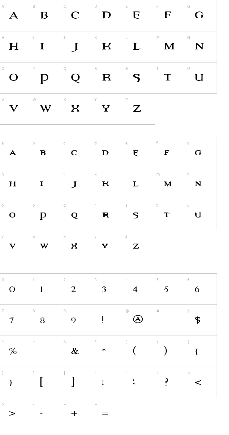 Character Map Vampire Revised Edition Font