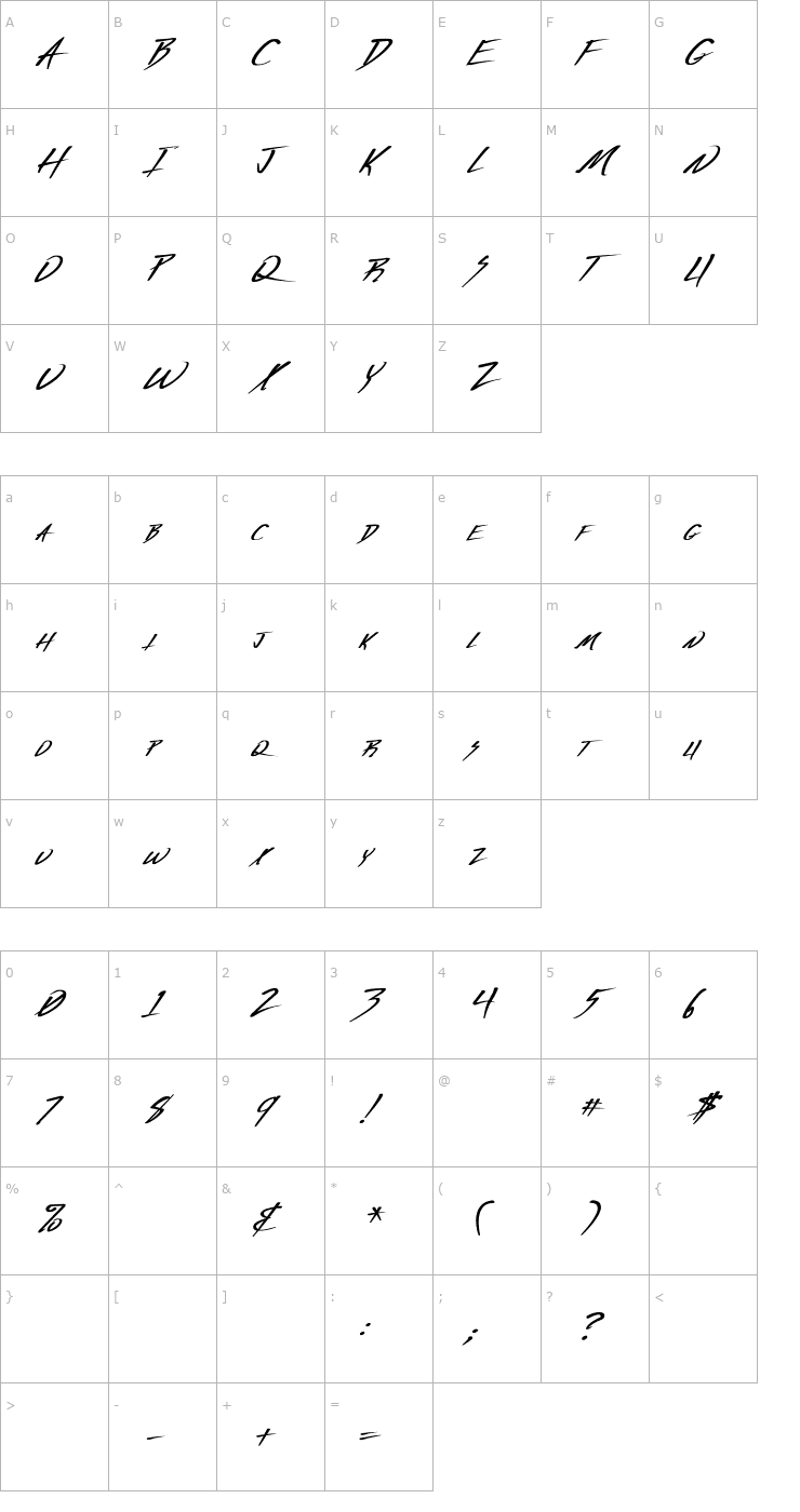 Character Map Vecker Bold Italic Font