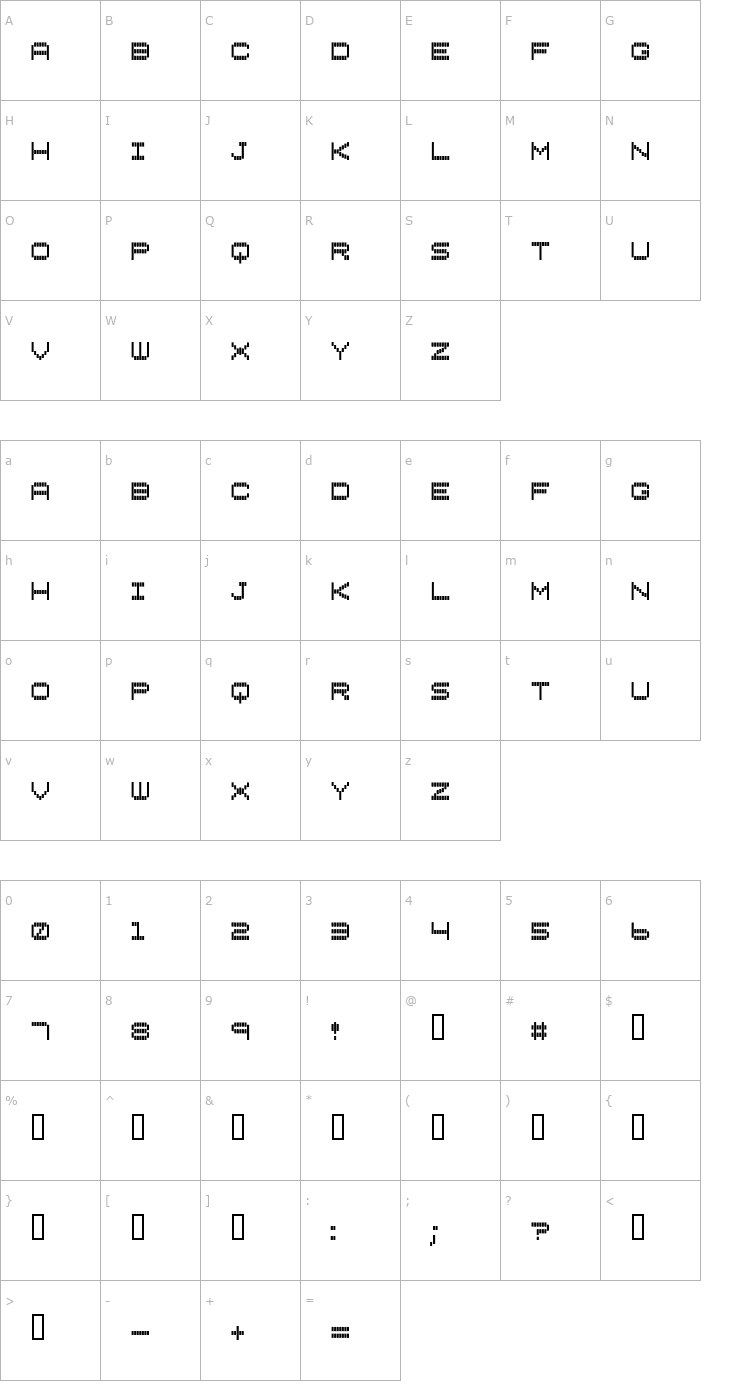 Character Map Vertical Tuning Font