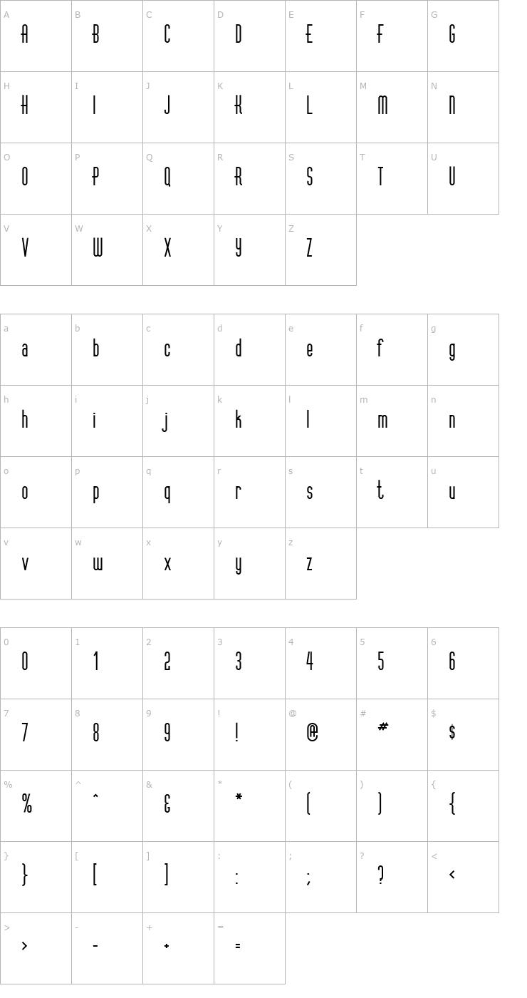 Character Map VertigoPlusFLF-Bold Font