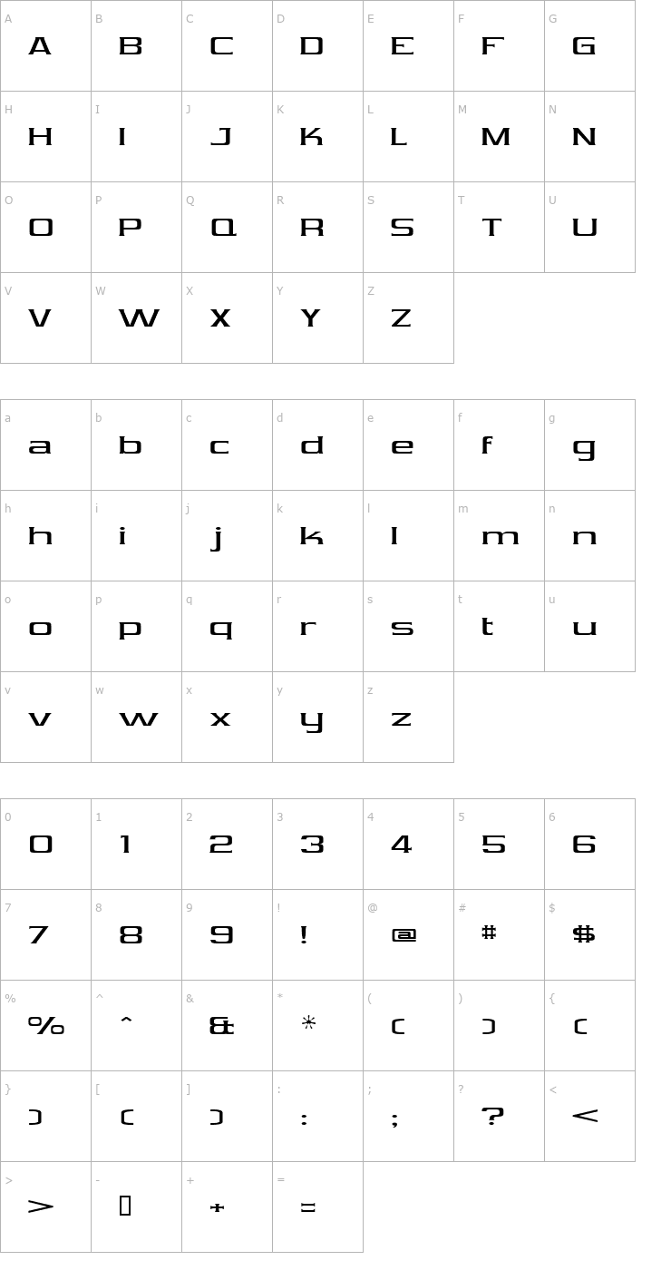 Character Map Vibrocentric TR Font