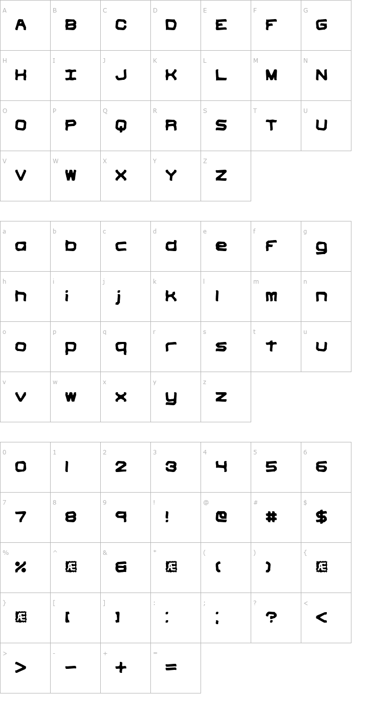 Character Map Vindictive (BRK) Font