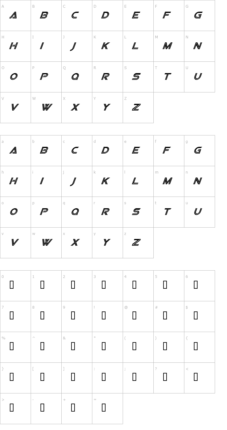 Character Map Viper Squadron Italic Font