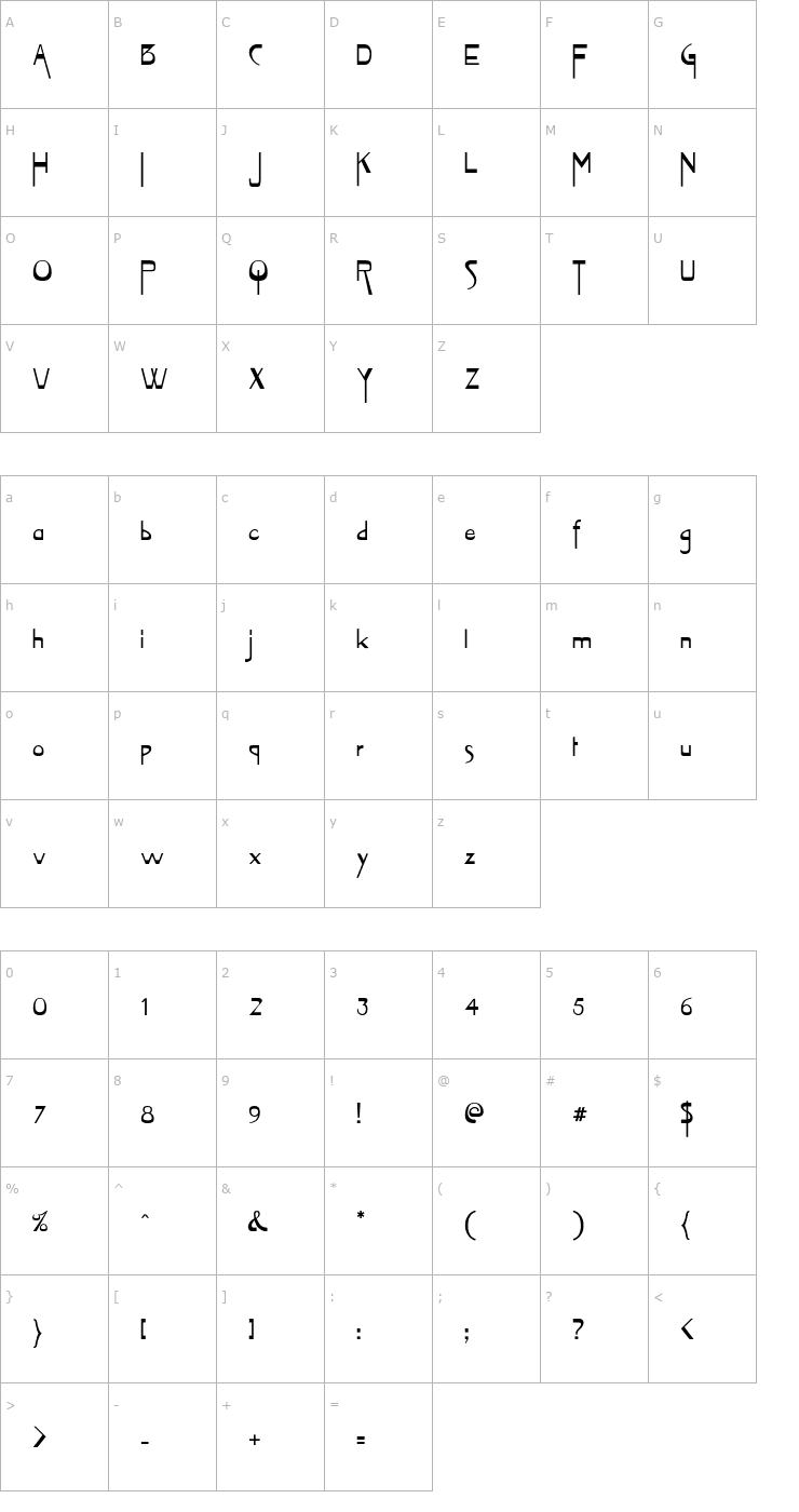 Character Map VireoFont-Normal Font