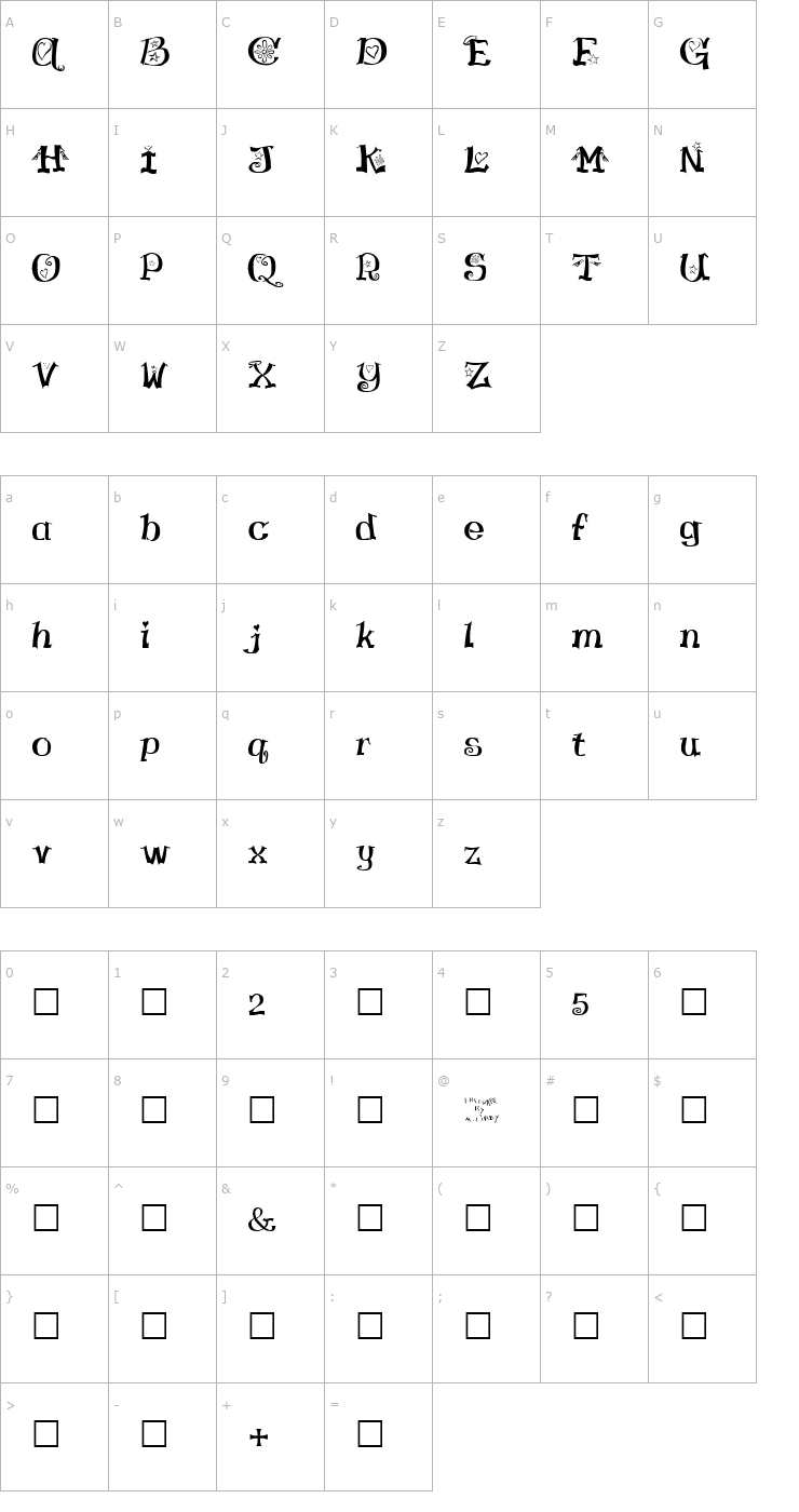 Character Map Virgin Love Font