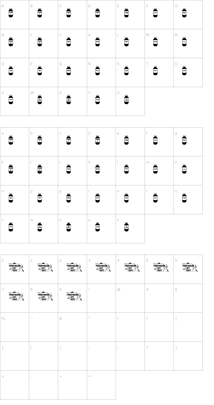 Character Map Vitamin Shop JL Font