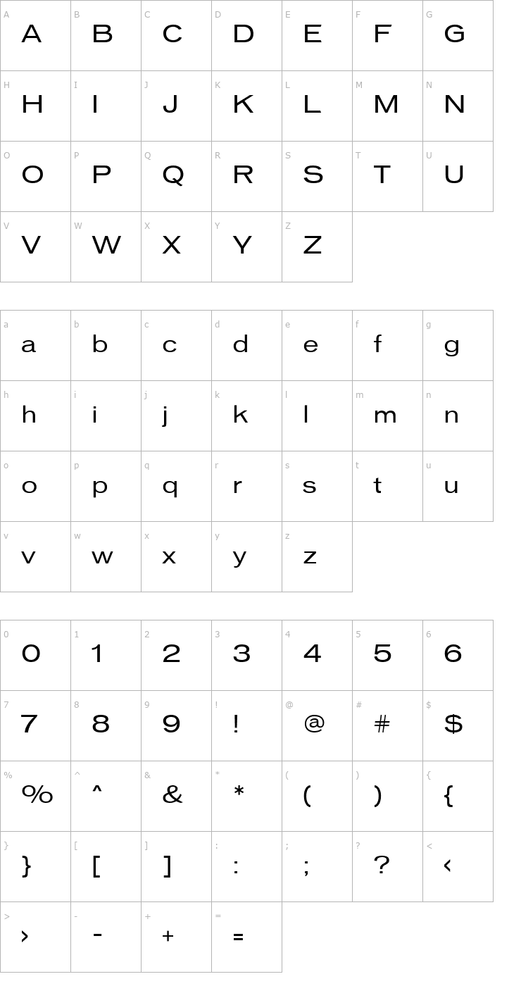 Character Map Vonnes-BookExtended Font