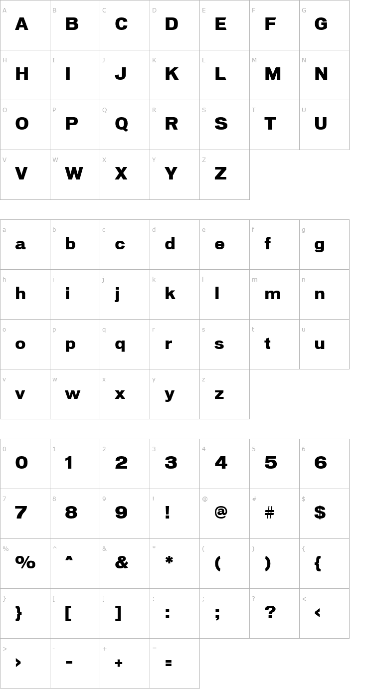 Character Map Vonnes-Exbold Font