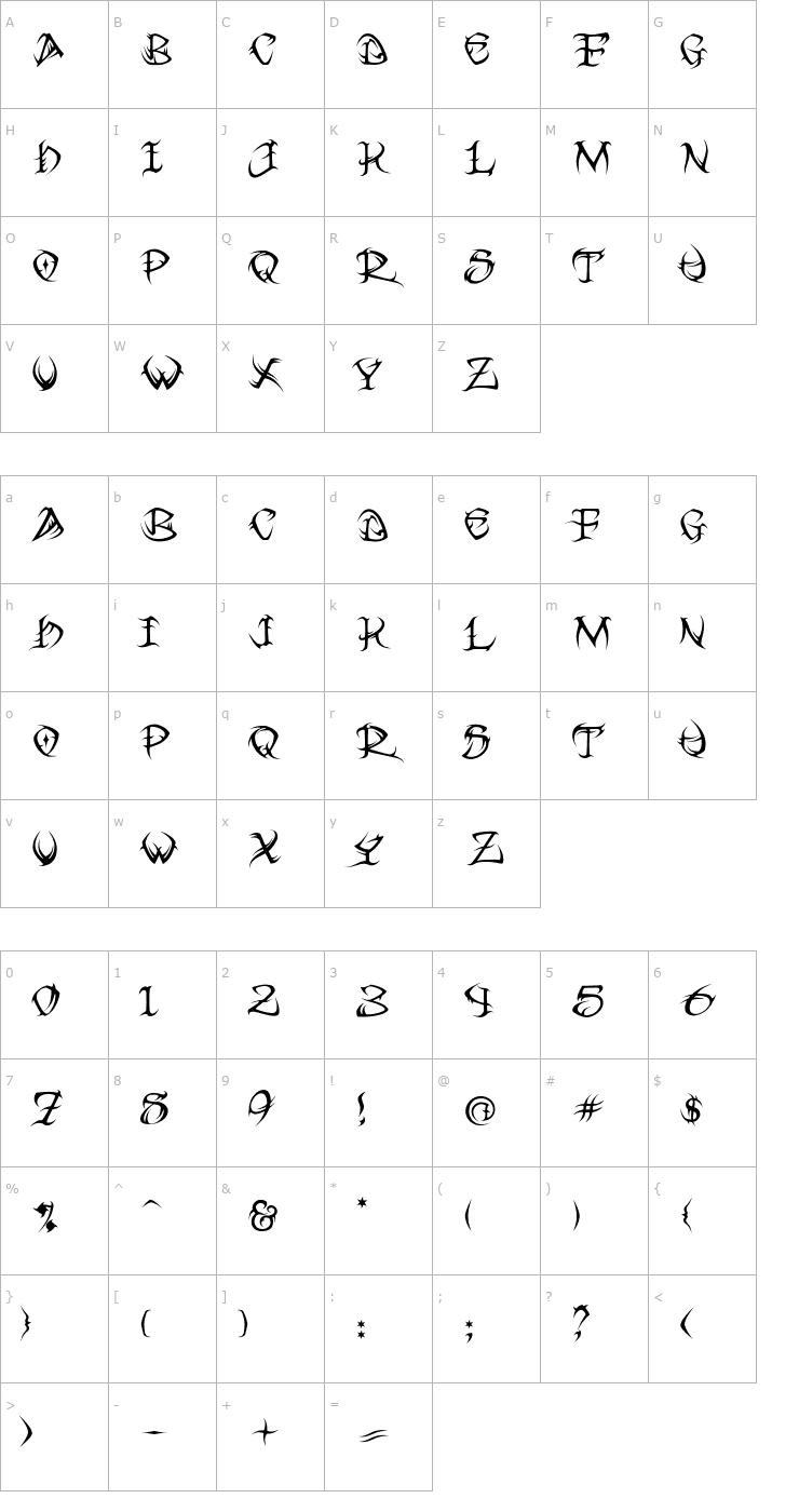 Character Map VTC Tribal Regular Font