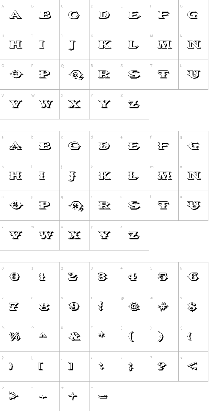 Character Map VTCBelialsBladeShadow Font